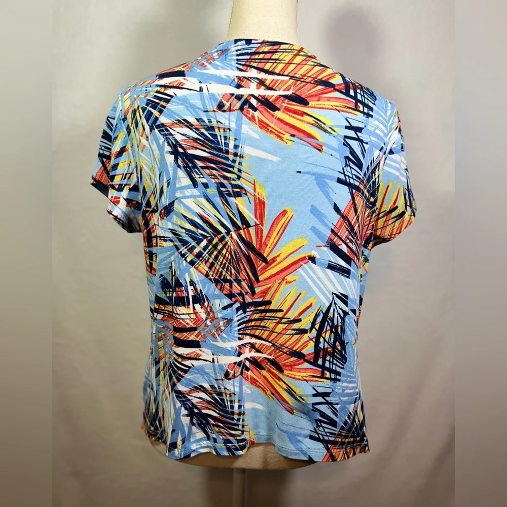 Rafaella Short Sleeve Top Size Petite Large Blue and Orange Graphic Design
